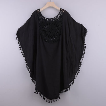Off-The-Shoulder Fringed Bikini and Beach Blouse