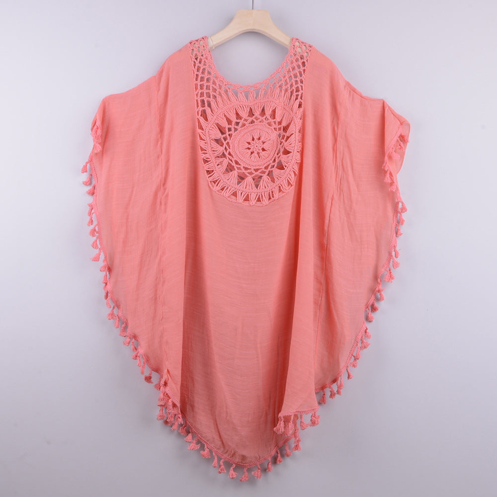 Off-The-Shoulder Fringed Bikini and Beach Blouse