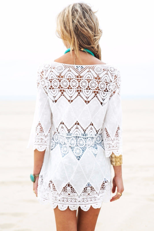 Hollow Crochet Beach Cover-Up Dress for Bikini