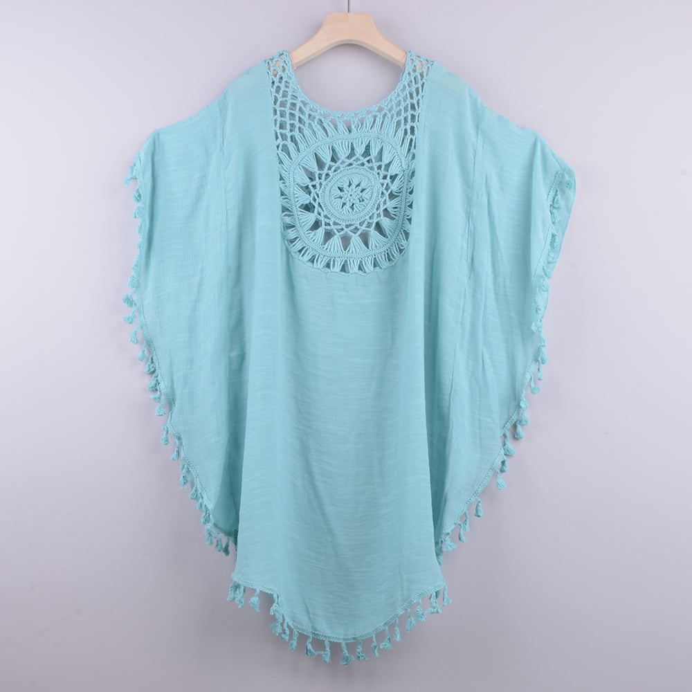 Off-The-Shoulder Fringed Bikini and Beach Blouse