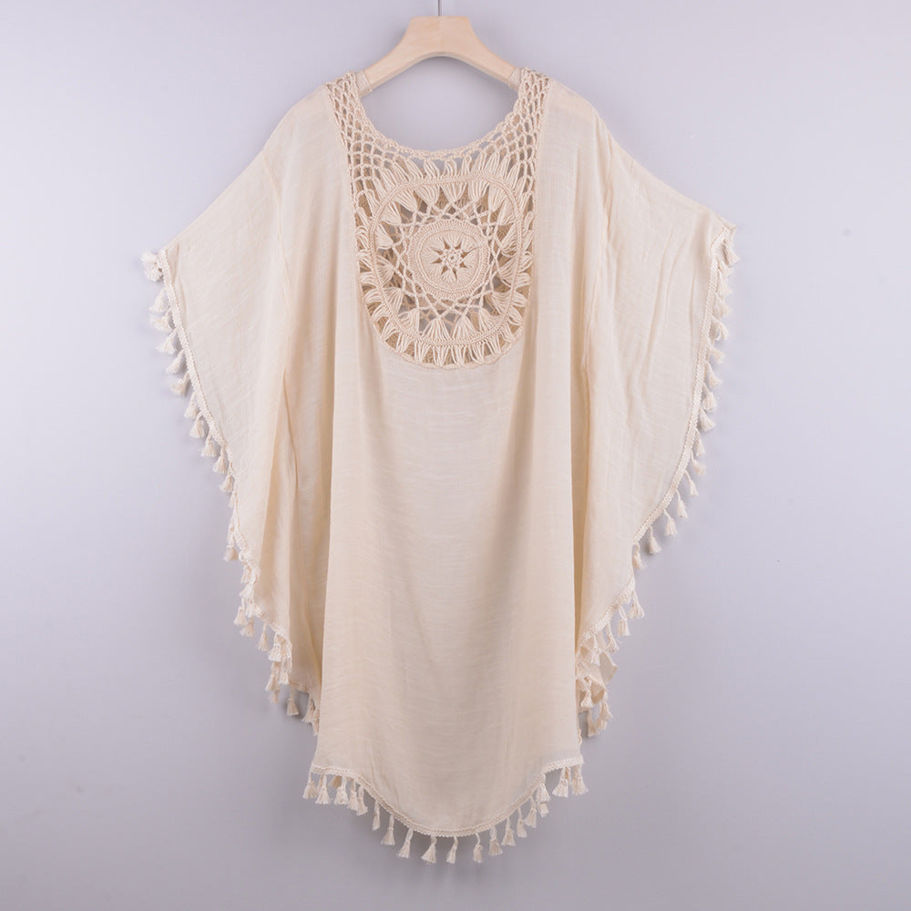 Off-The-Shoulder Fringed Bikini and Beach Blouse