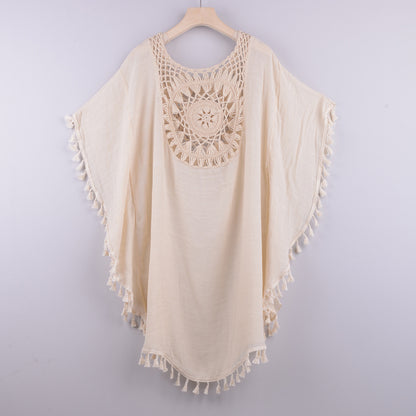 Off-The-Shoulder Fringed Bikini and Beach Blouse