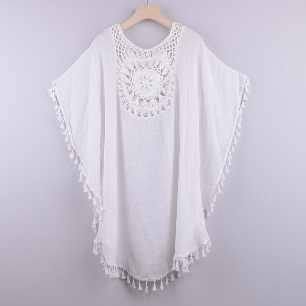Off-The-Shoulder Fringed Bikini and Beach Blouse