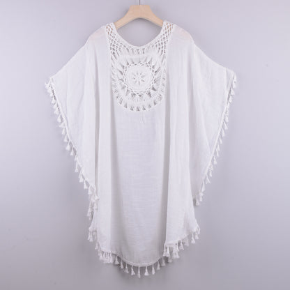 Off-The-Shoulder Fringed Bikini and Beach Blouse